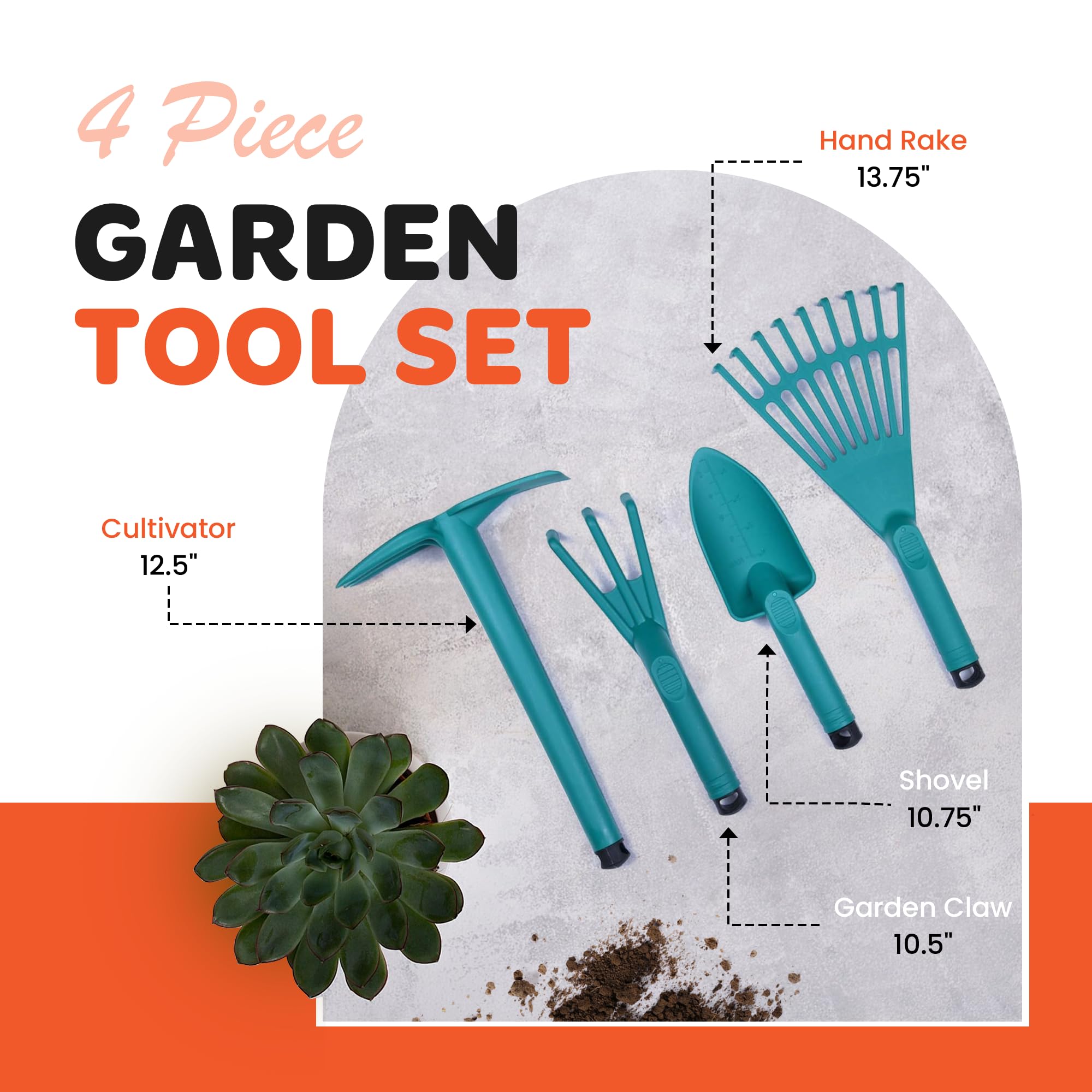 Mintra Garden Tool Set, 4 Piece Heavy Duty Gardening Tools Including Cultivator, Trowel, Shovel & Rake, Durable Poly Material & Non-Slip Handle, Garden Hand Tools Set for Gardening Gift, Fuchsia - Image 4