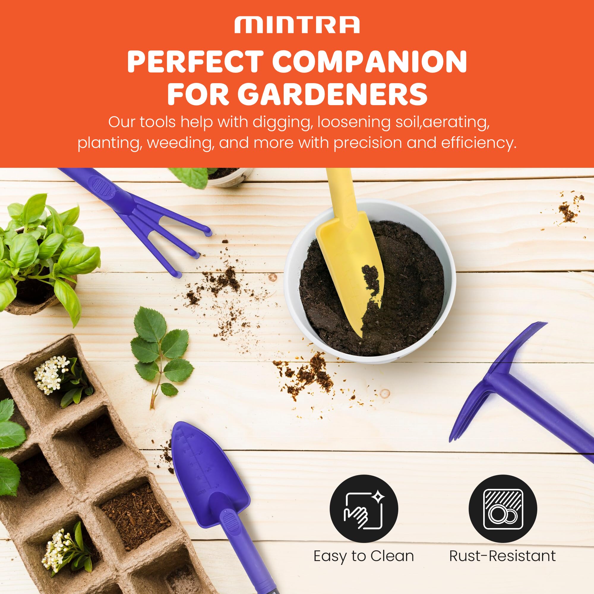 Mintra Garden Tool Set, 4 Piece Heavy Duty Gardening Tools Including Cultivator, Trowel, Shovel & Rake, Durable Poly Material & Non-Slip Handle, Garden Hand Tools Set for Gardening Gift, Fuchsia - Image 6