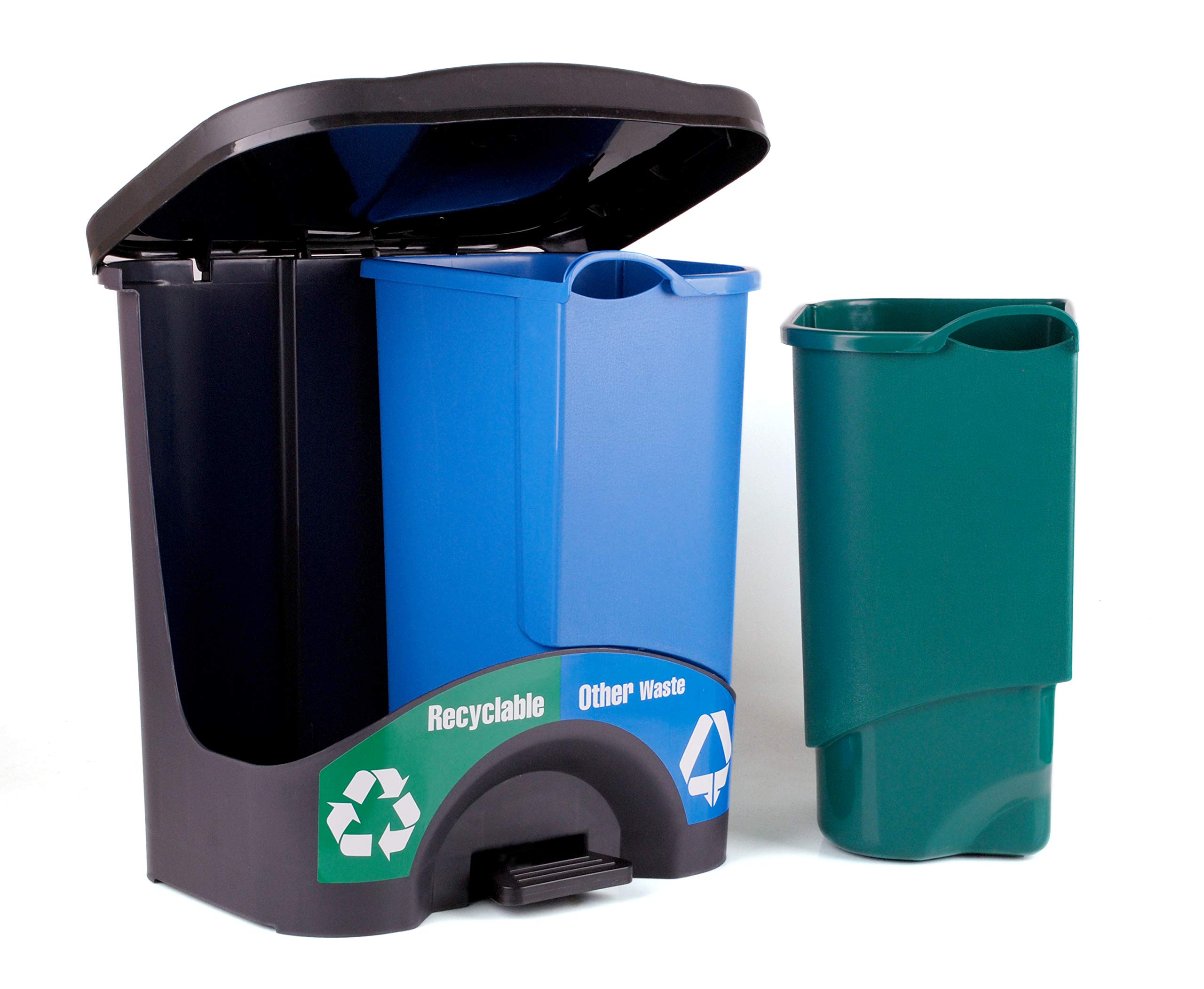 Mintra Home Trash Bins - 3 Gallon - 17.5inW x 17.5inH x 13inD - Double Bin - Green/Blue - Recycle, Trash, Can, Bin, Garbage, Plastic, Wastebasket, Adjustable, Removable, Home, Office, Durable - Image 3