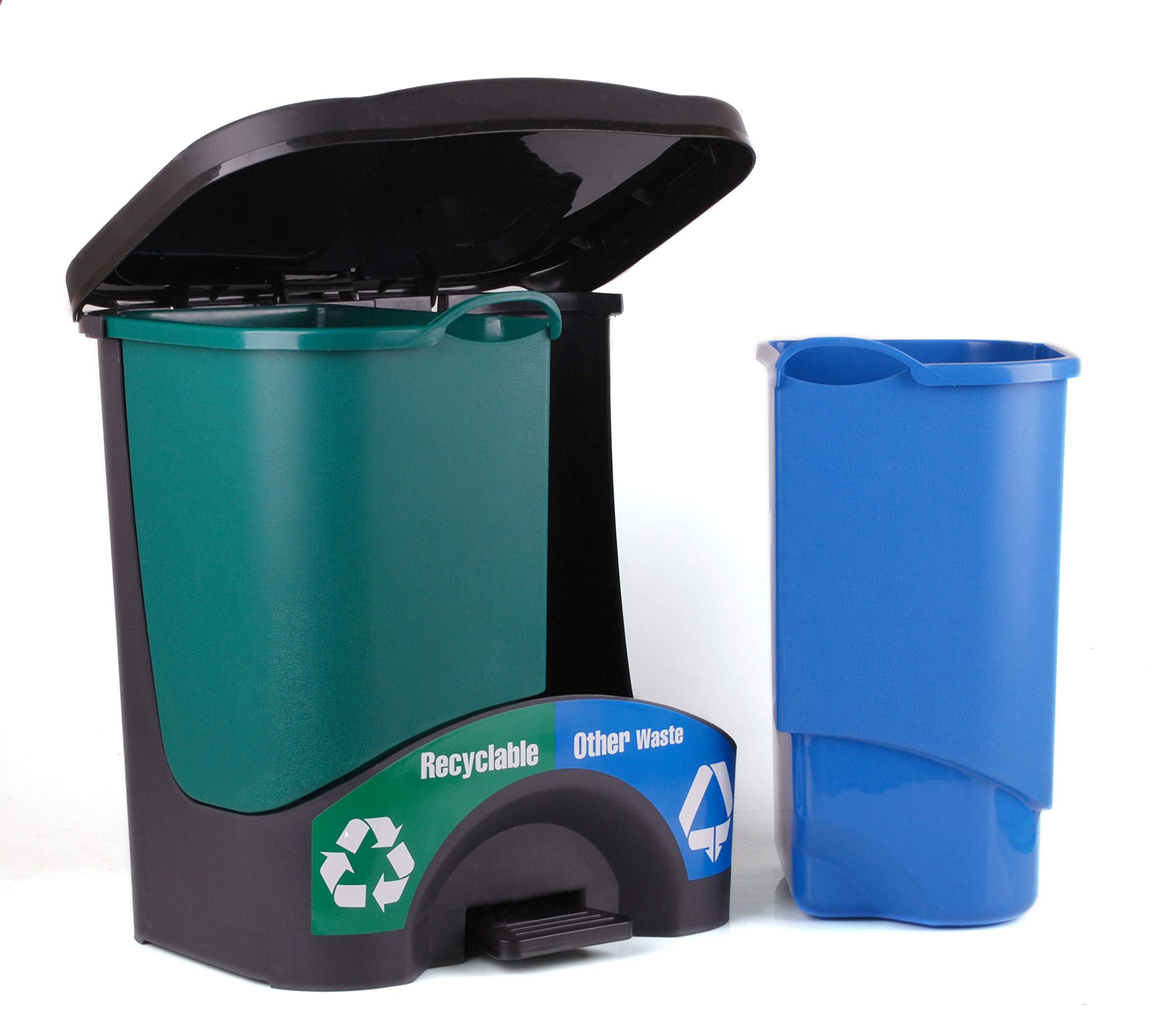 Mintra Home Trash Bins - 3 Gallon - 17.5inW x 17.5inH x 13inD - Double Bin - Green/Blue - Recycle, Trash, Can, Bin, Garbage, Plastic, Wastebasket, Adjustable, Removable, Home, Office, Durable - Image 4