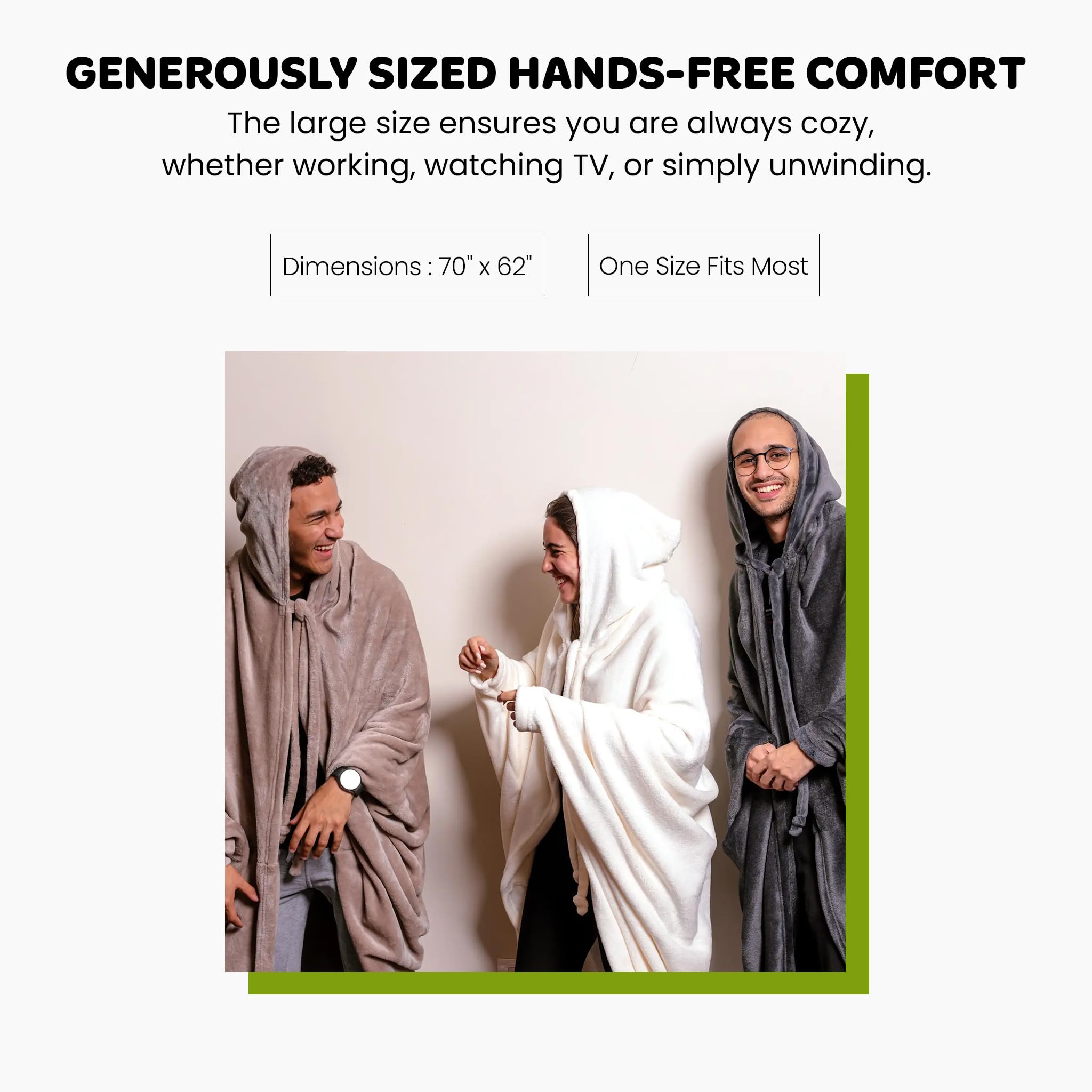 Mintra Home Wearable Blanket Hoodie, Soft, Warm & Cozy Snuggies for Women & Men, Hooded Blanket with Full Sleeves for Adults, One Size Fits All, 70in x 62in (Grey) - Image 3