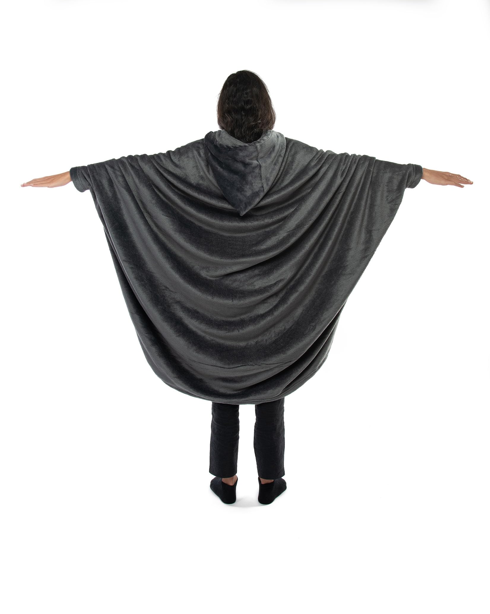 Mintra Home Wearable Blanket Hoodie, Soft, Warm & Cozy Snuggies for Women & Men, Hooded Blanket with Full Sleeves for Adults, One Size Fits All, 70in x 62in (Grey) - Image 5