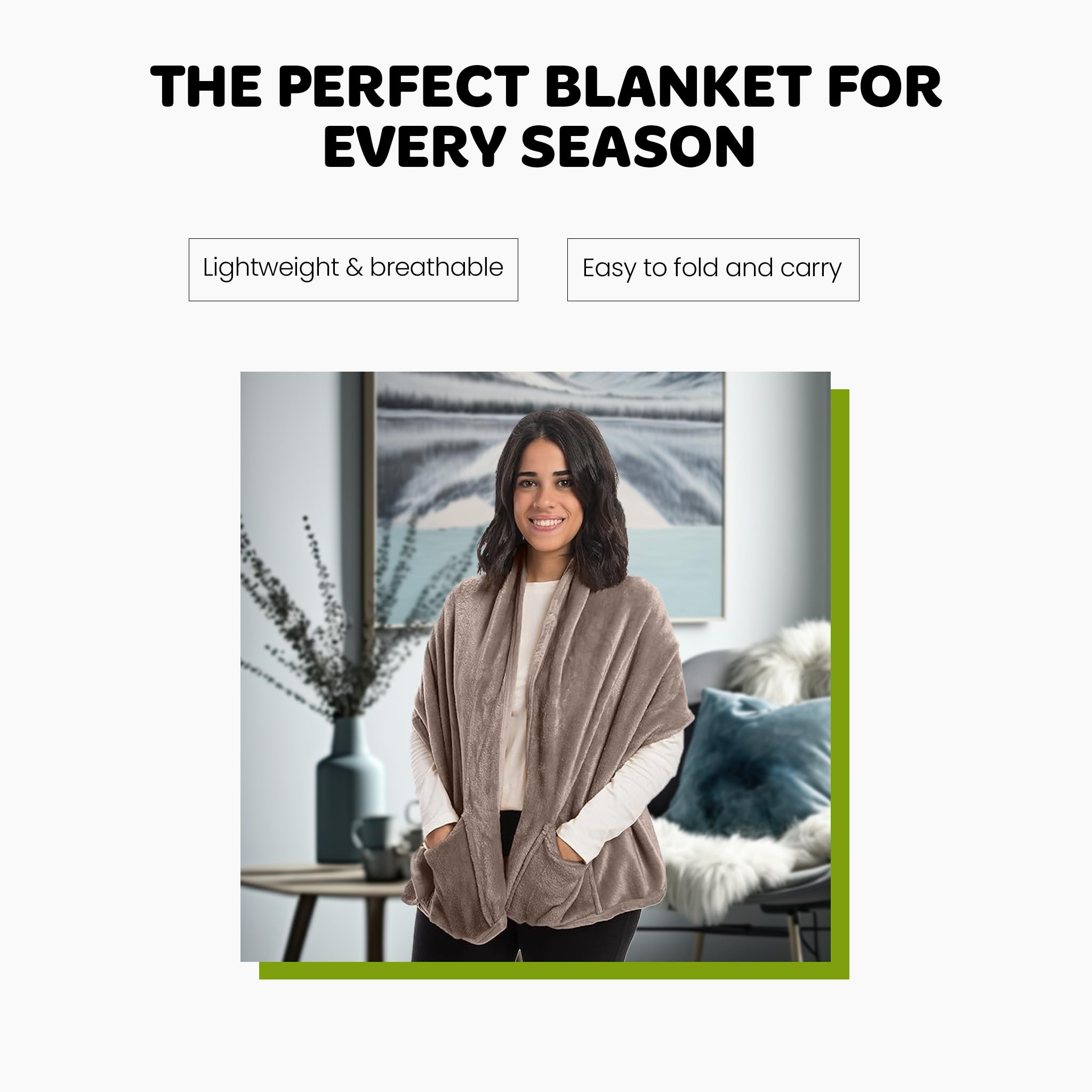 Mintra Home Wearable Microfiber Shawl – Soft and Warm Fleece Wrap with Convenient Pockets, Cozy and Trendy Winter Coverup - Image 3