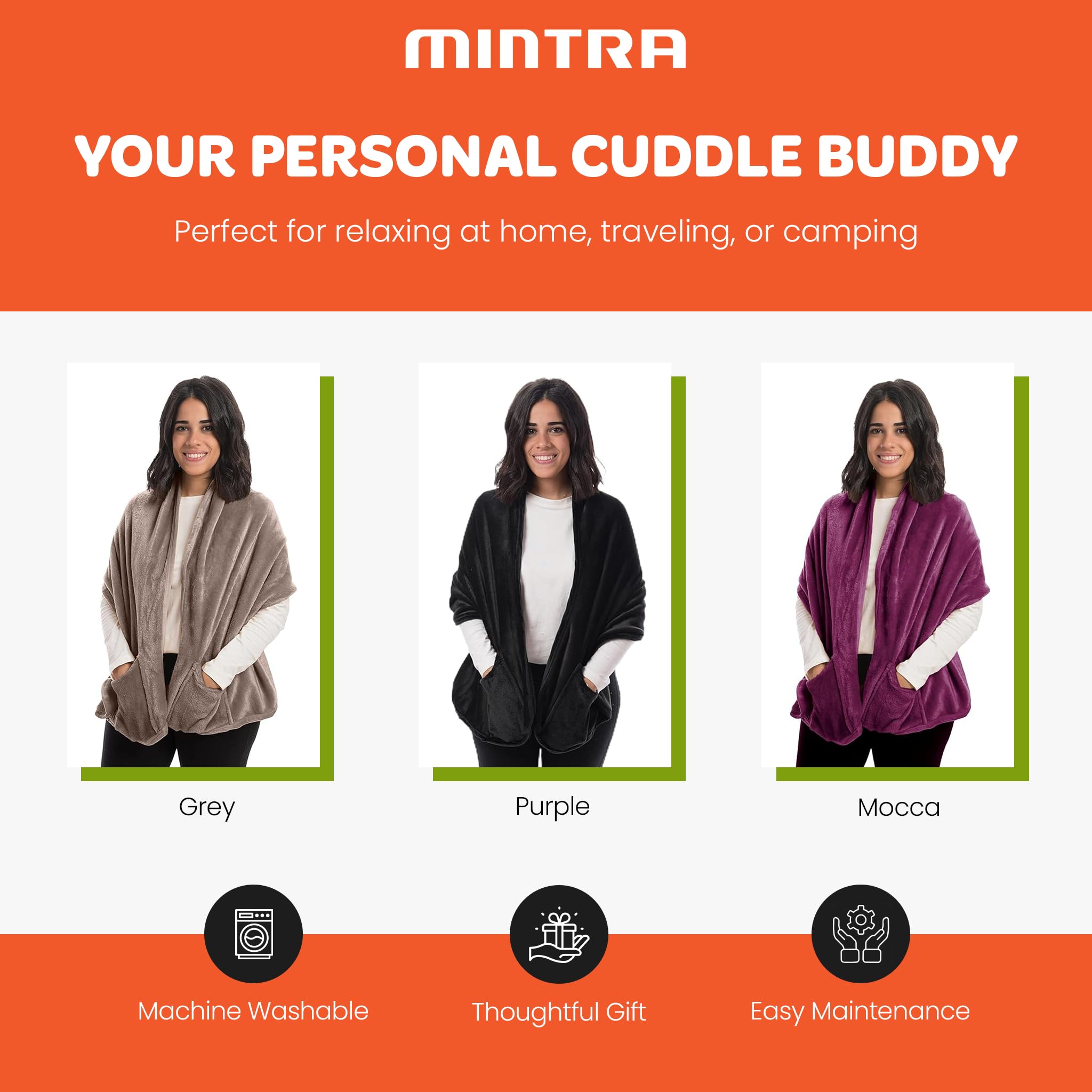 Mintra Home Wearable Microfiber Shawl – Soft and Warm Fleece Wrap with Convenient Pockets, Cozy and Trendy Winter Coverup - Image 4