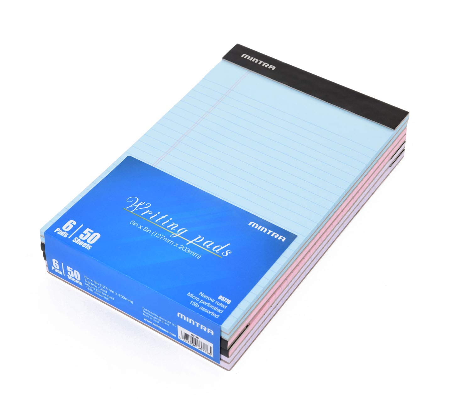 Mintra Office Colorful Legal Pads - Includes 2 Blue, 2 Pink, and, 2 Green Writing Pads, Micro Perforated Lined Sheets, Ideal for Professional & Personal Use, 5"x8" Narrow Ruled, 6 pack Basic Pastel - Image 7