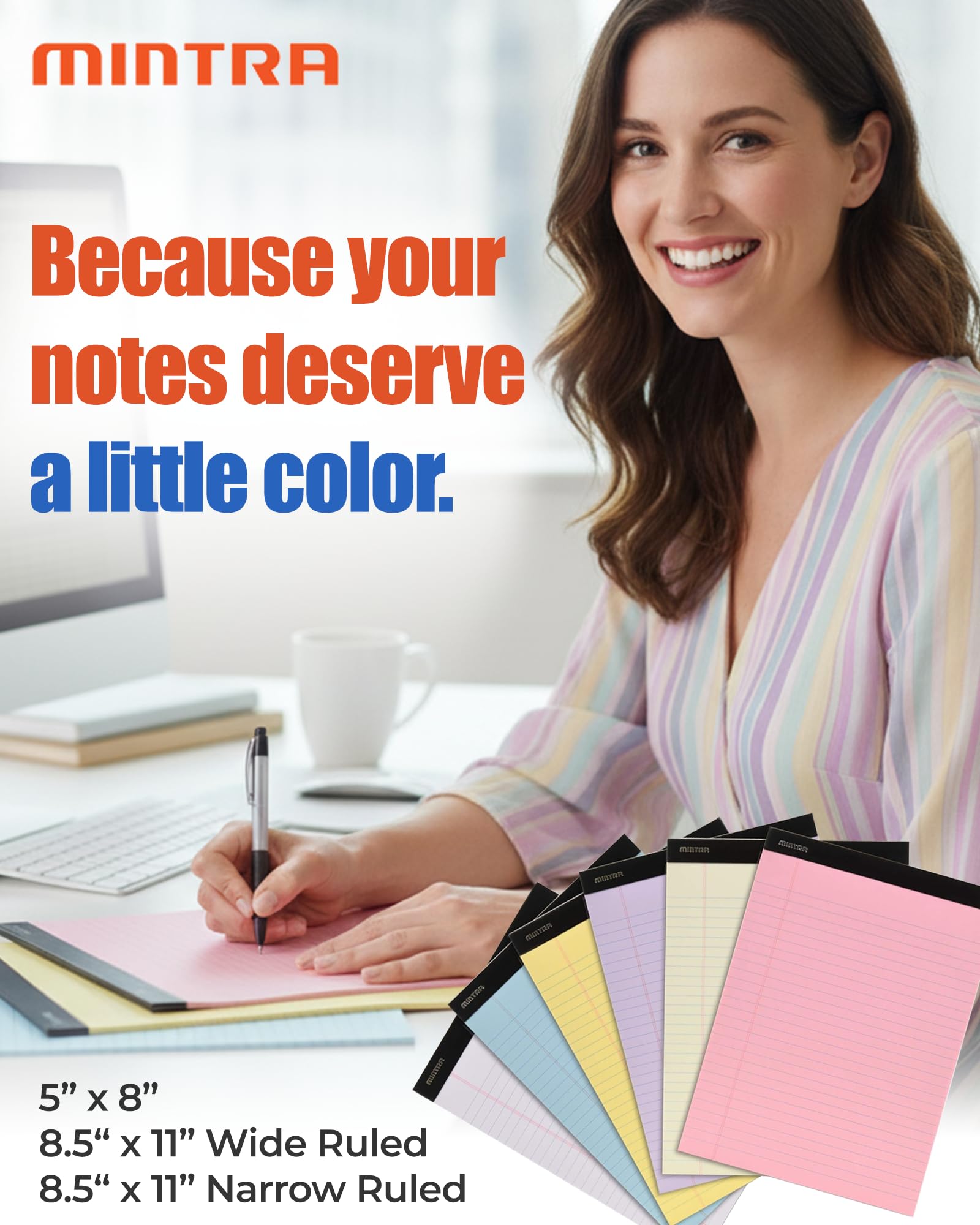 Mintra Office Colorful Legal Pads - Includes 2 Blue, 2 Pink, and, 2 Green Writing Pads, Micro Perforated Lined Sheets, Ideal for Professional & Personal Use, 5"x8" Narrow Ruled, 6 pack Basic Pastel - Image 8